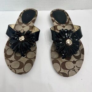 Coach Women's Suki Fringe Flower Thong Flip Flop Sandals